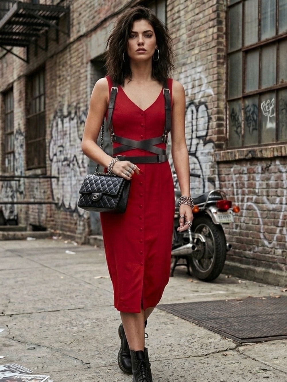 Vintage Midi dress full button front v neck front / back crochet lattice detail